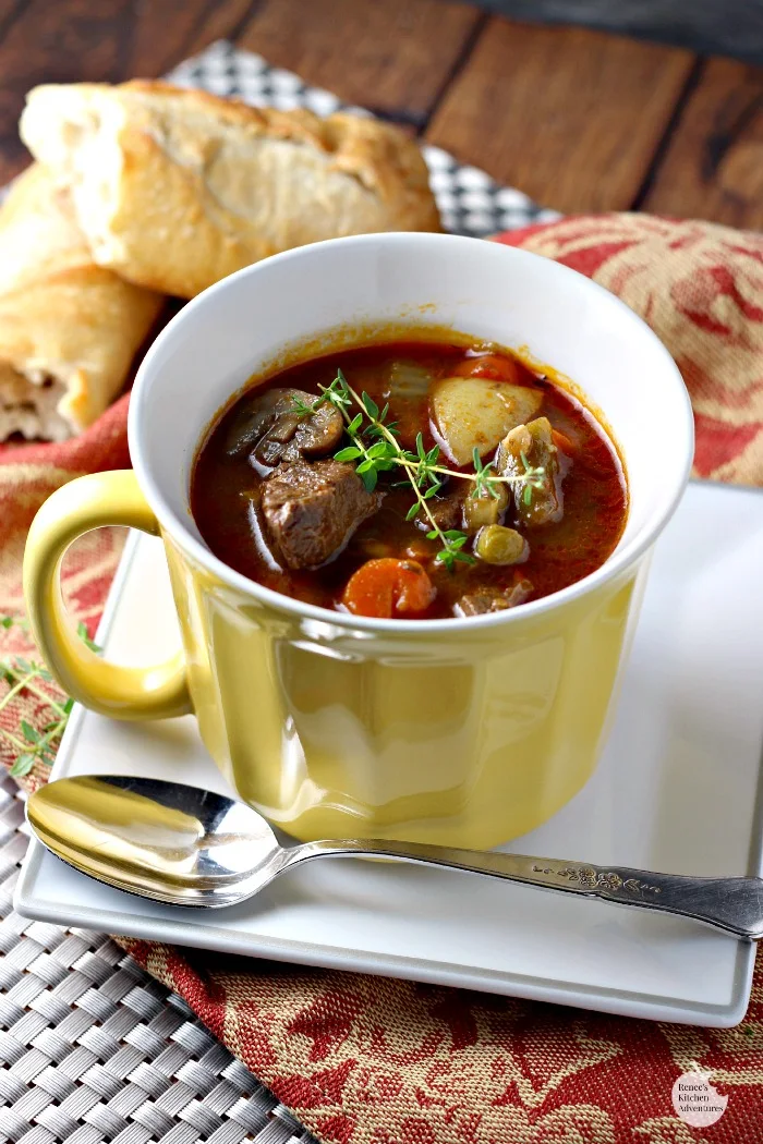 Beefy Vegetable Soup | by Renee's Kitchen Adventures - easy recipe for classic beef vegetable soup full of veggies with a rich broth