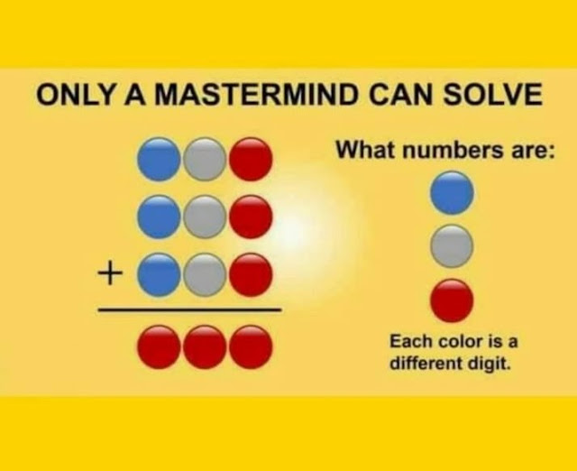 Amazing Riddles Only a mastermind can solve Each color is different digit Find our the