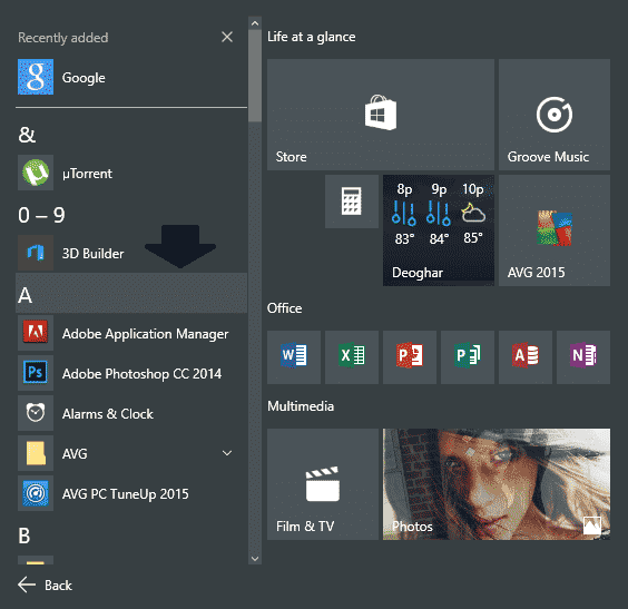 Easily Navigate All Apps List in Windows 10 Start Menu Easily Navigate All Apps List in Windows 10 Start Menu