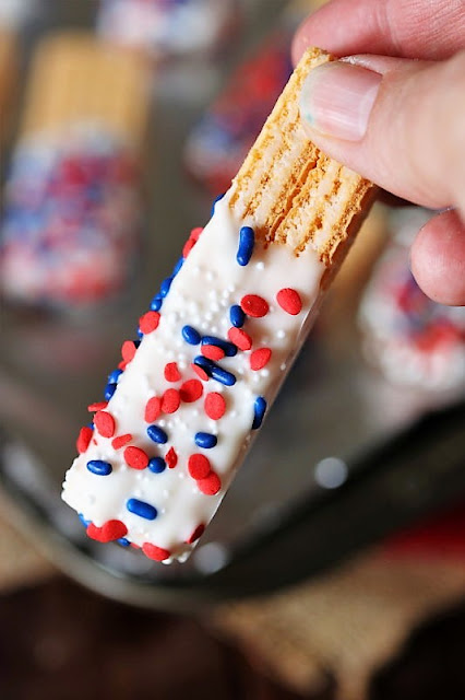 Double-Decker Red White & Blue White Chocolate-Dipped Sugar Wafers Image