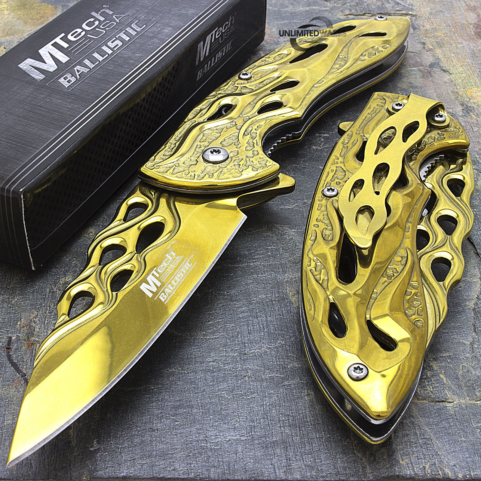 Knife Store 8" MTECH GOLD SPRING ASSISTED TACTICAL FOLDING KNIFE