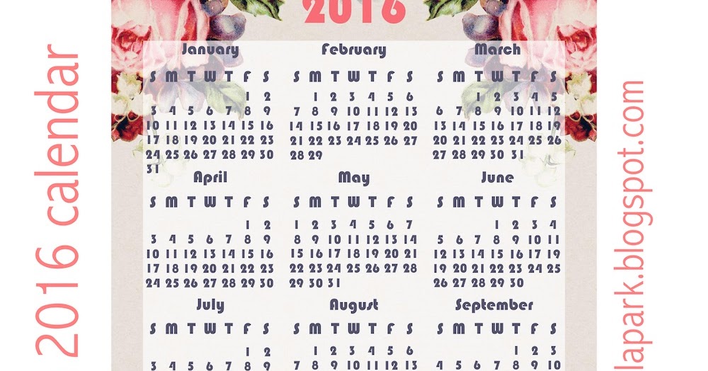 Free printable 2016 rose calendar - ausdruckbarer Kalender 2016