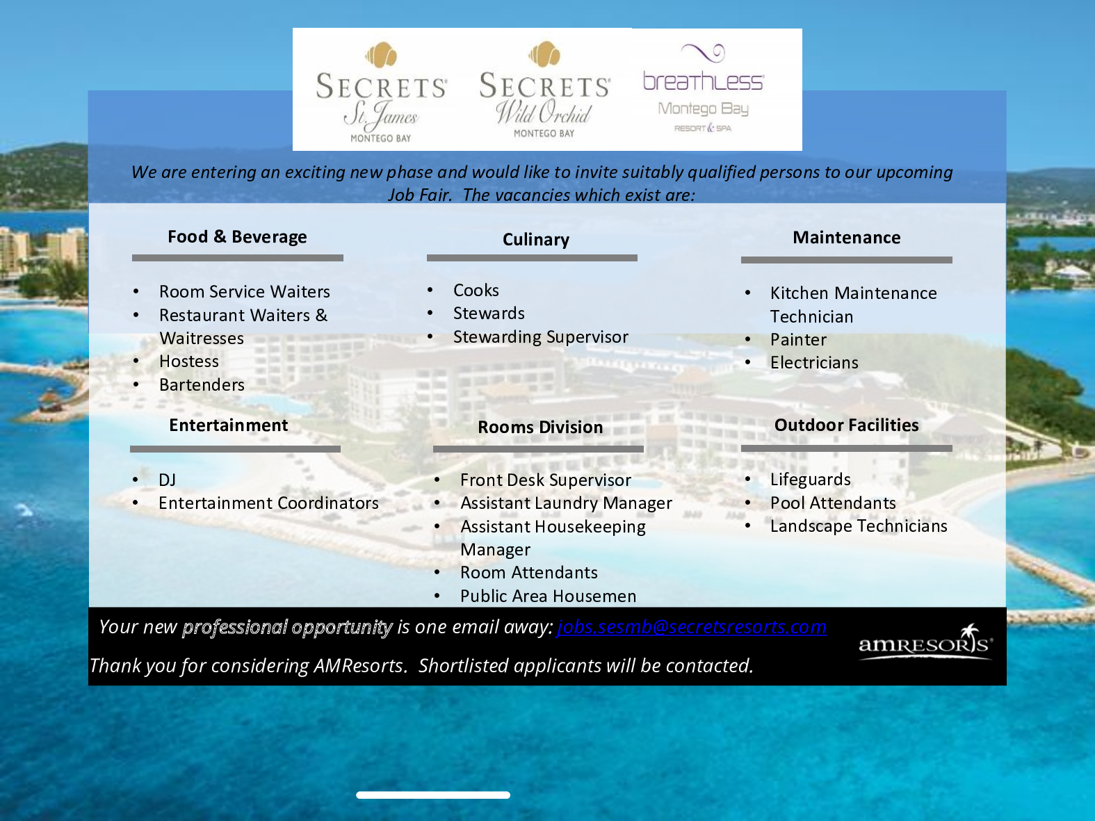 I Need A Job Jamaica Secrets Resorts & Spas, Montego Bay
