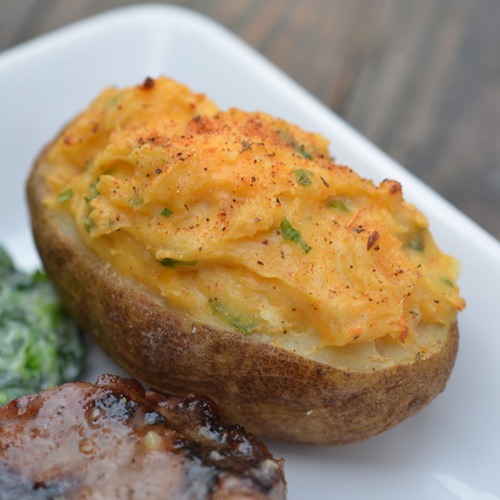 Twiced baked potato cooked on a Big Green Egg