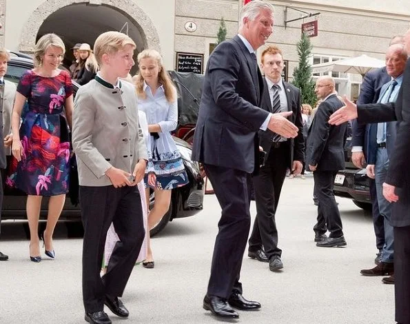 Crown Princess Elisabeth wore MAJE Poplin Shirt Dress. Queen Mathilde, Princess Eleonore, Prince Gabriel and Prince Emmanuel in Austria