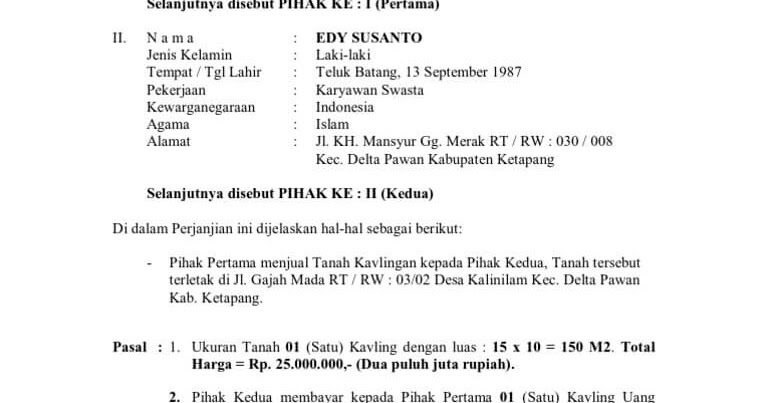 Contoh Surat Perjanjian Jual Beli Rumah Dan Tanah