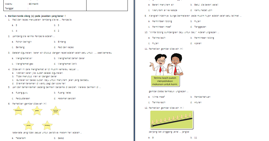Soal Penilaian Akhir Semester (PAS) Kelas 1 SD/MI Tema 8