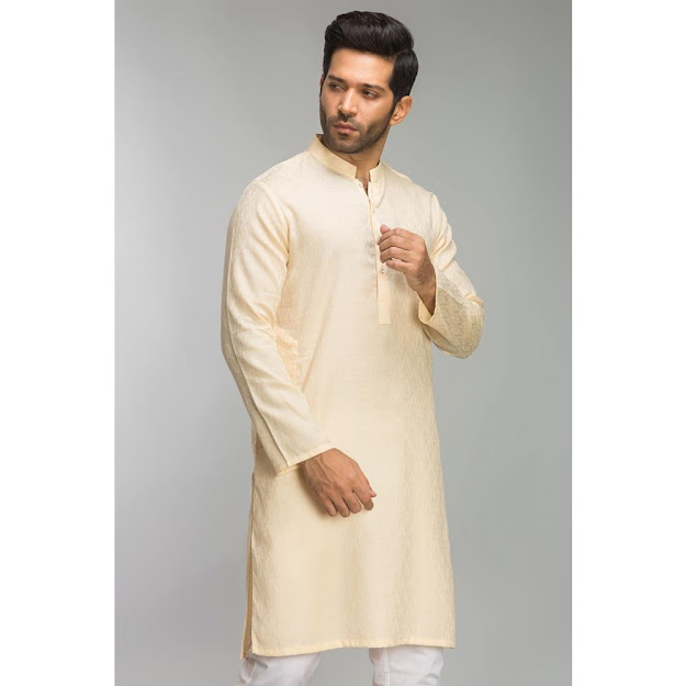 Gul Ahmed Cream bsic Men's kurta collection