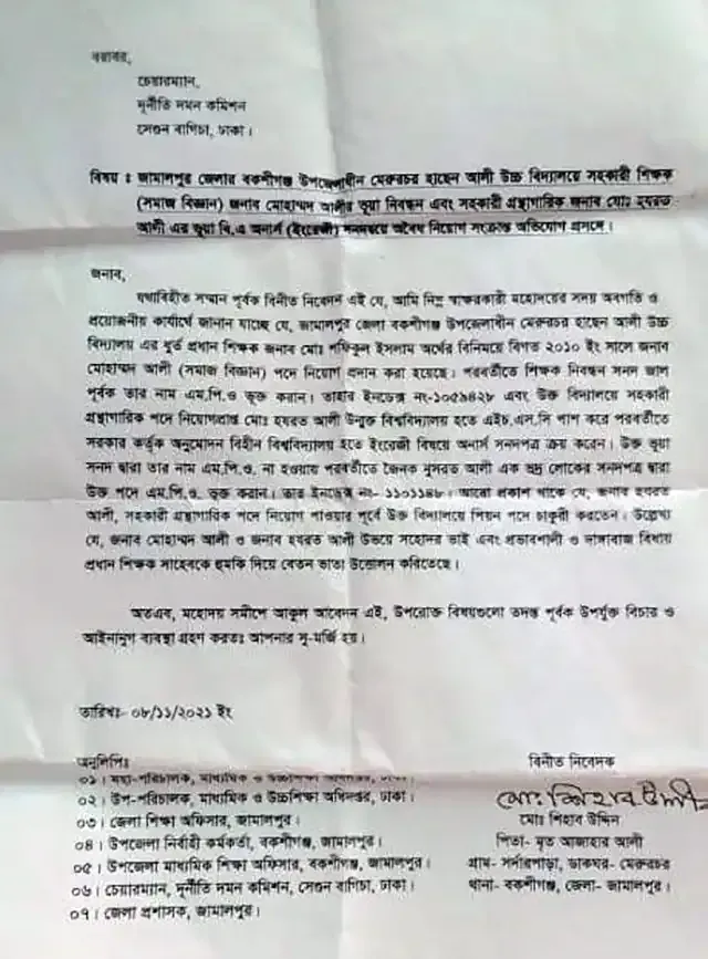 Allegations of employment with fake certificates against teachers and librarians in Bakshiganj