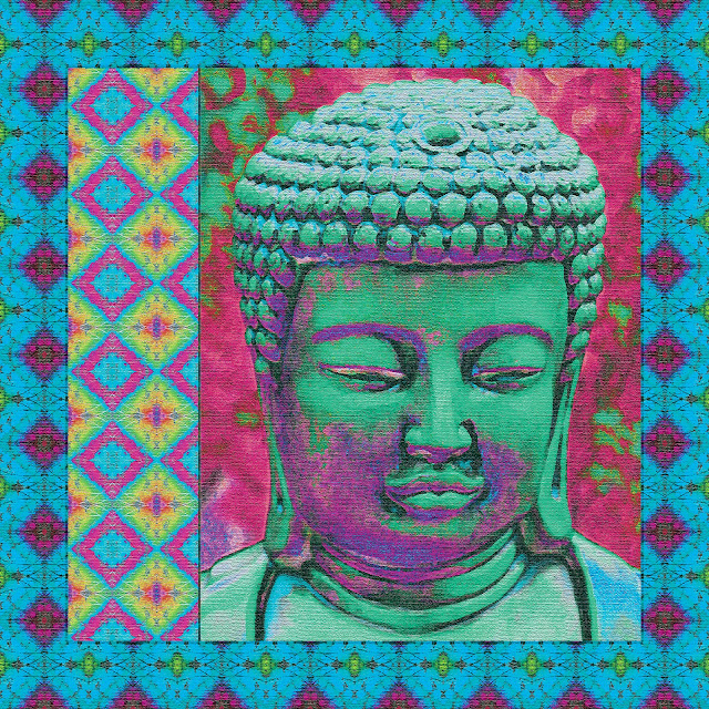 Buddha Pop with Cyan and Magenta Borders