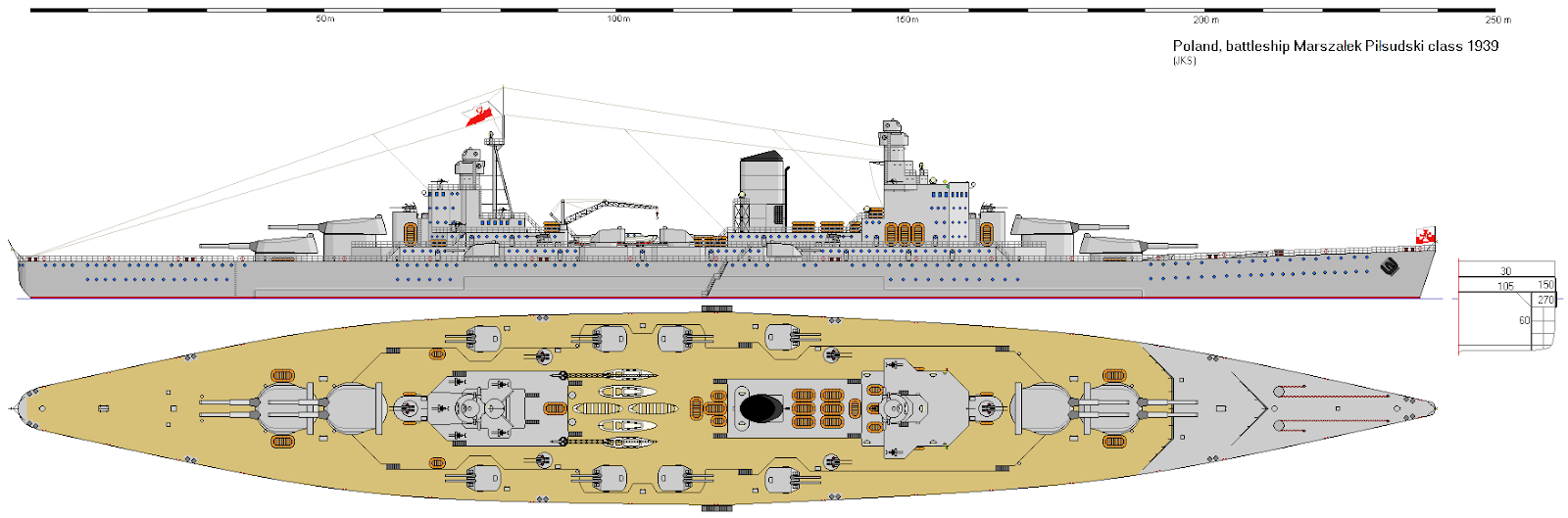 ORP marszałek Piłsudski 1:1 Scale (Fictional Battleship) Minecraft Map