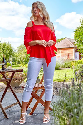 Red Orange Cold Shoulder Tie Front sun Top shirt