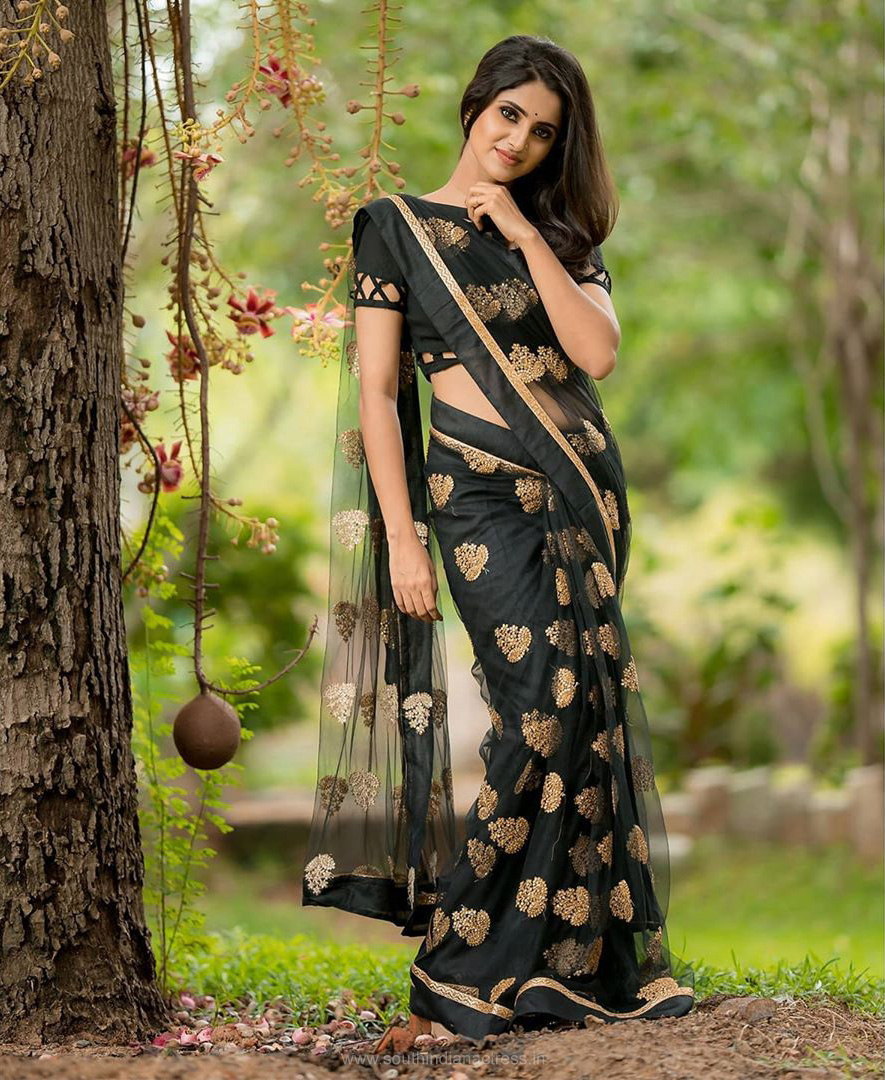 Actress Ayesha beautiful stills in black saree Actress-ayesha-8