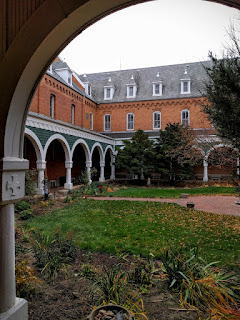 courtyard of Assumption Abbey in the fall, Richardton, ND