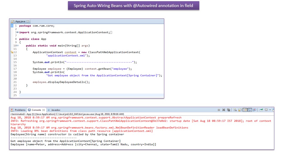 JAVA EE Spring AutoWiring Beans with Autowired annotation in field