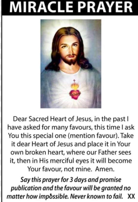 Faithful Resources for all Christian Miracle Prayer Sacred Heart of