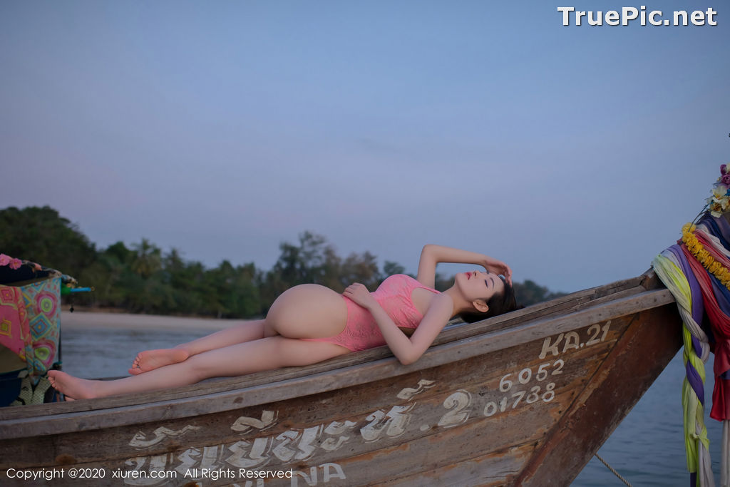 Image XIUREN No.2340 - Chinese Model Shen Mengyao (沈梦瑶) - Sexy Pink Monokini on the Beach - TruePic.net - Picture-36