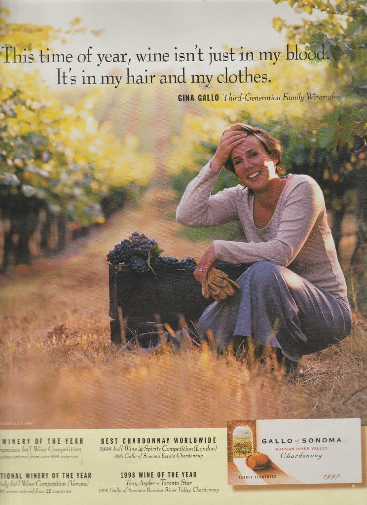 1999 GALLO WINE Magazine Ad GINA GALLO Sonoma Old Magazine Ads
