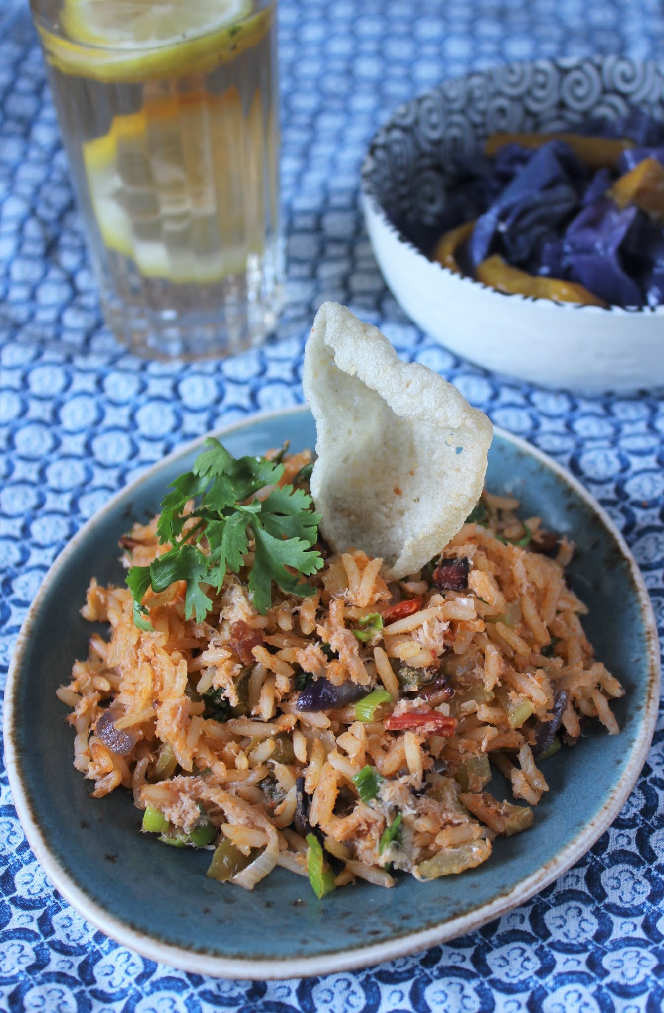red crab rice, blue cabbage and spiced chips how to reinterpret a