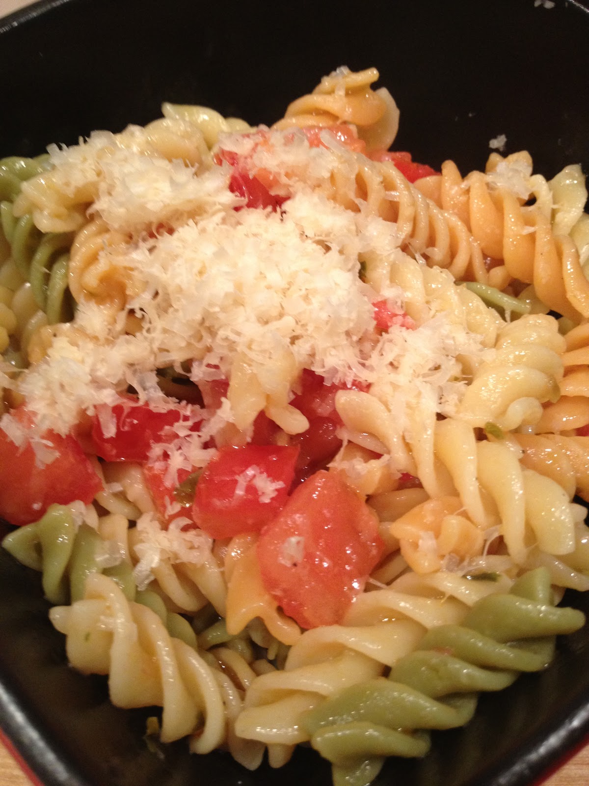 My Salty Kitchen Pasta with a Tomato, Basil, and Olive Oil Sauce.