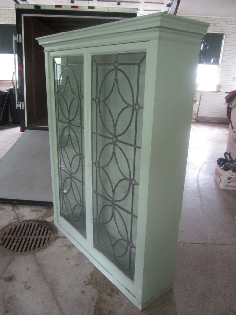 glass door leaded painted cabinet bookcase sell sisters