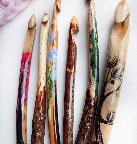 Hand-carved wooden crochet hooks