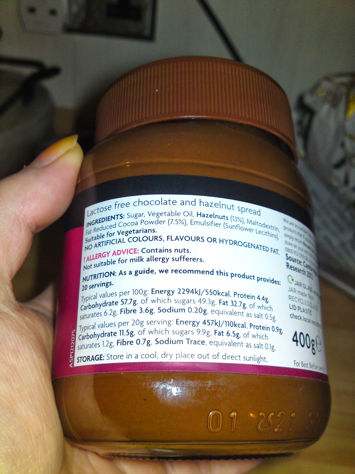 Lactose Free UK Asda Free From "Lactose" Chocolate and Hazelnut Spread