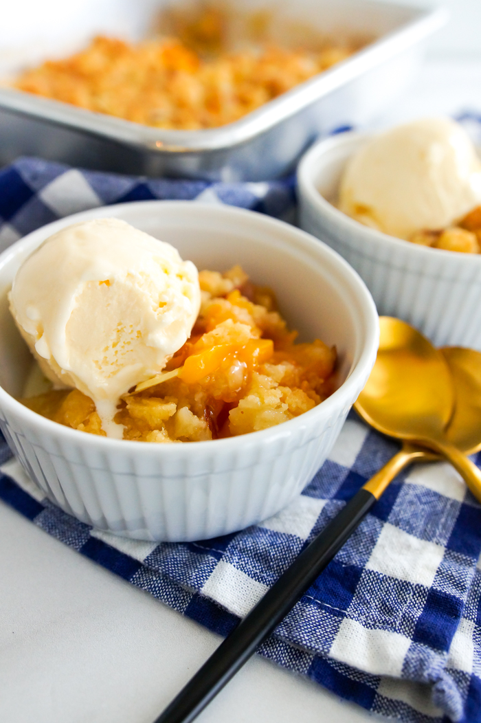 Almond Peach Dump Cake from scratch!