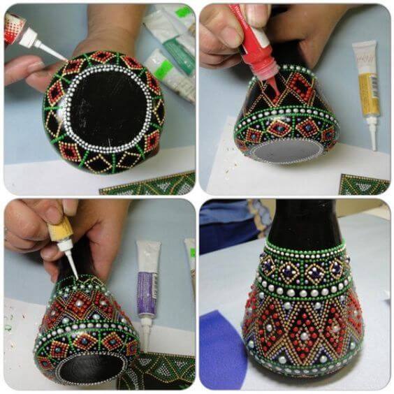 Garrafa decorada simples Decoração com garrafas de vidro