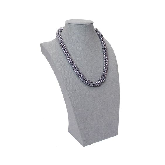 #BU315 Gray Burlap Linen Necklace Display Bust