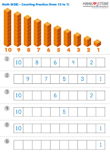 Mama Love Print 自製工作紙 - 倒數 (10以內) 練習題 Counting Backwards (within 10) Math Worksheets Printable Freebies Kindergarten Activities