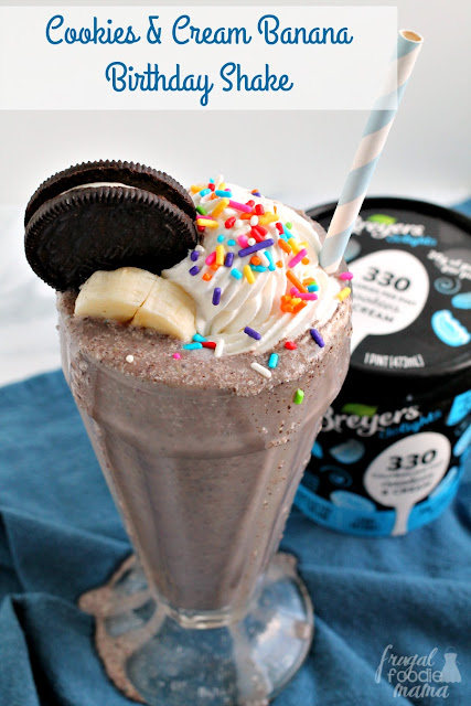 Celebrate that special day minus the guilt with this festive & fun Cookies & Cream Banana Birthday Shake.
