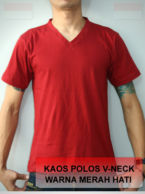 Kaos Polos V neck Merah  Hati   Kaos Polos Kece Murah