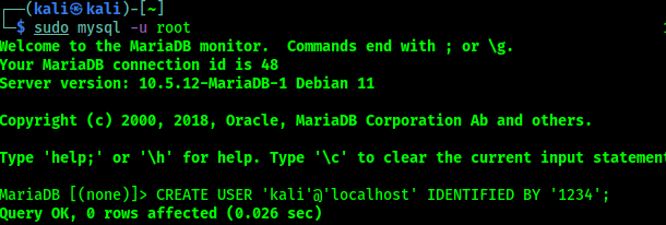 creating user on mysql Kali Linux creating user on mysql Kali Linux