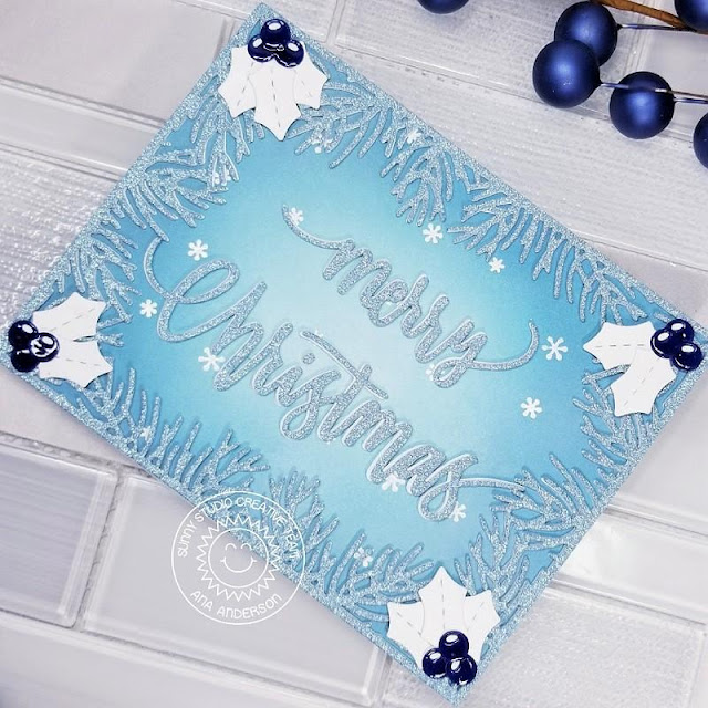 Sunny Studio Stamps: Christmas Garland Frame Dies Merry Christmas Card by Ana Anderson