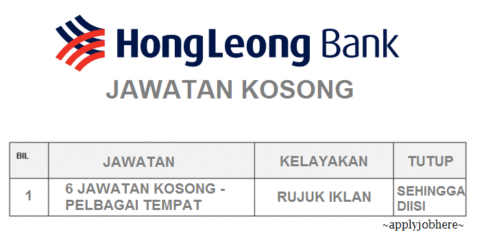 6 jawatan kosong hong leong bank