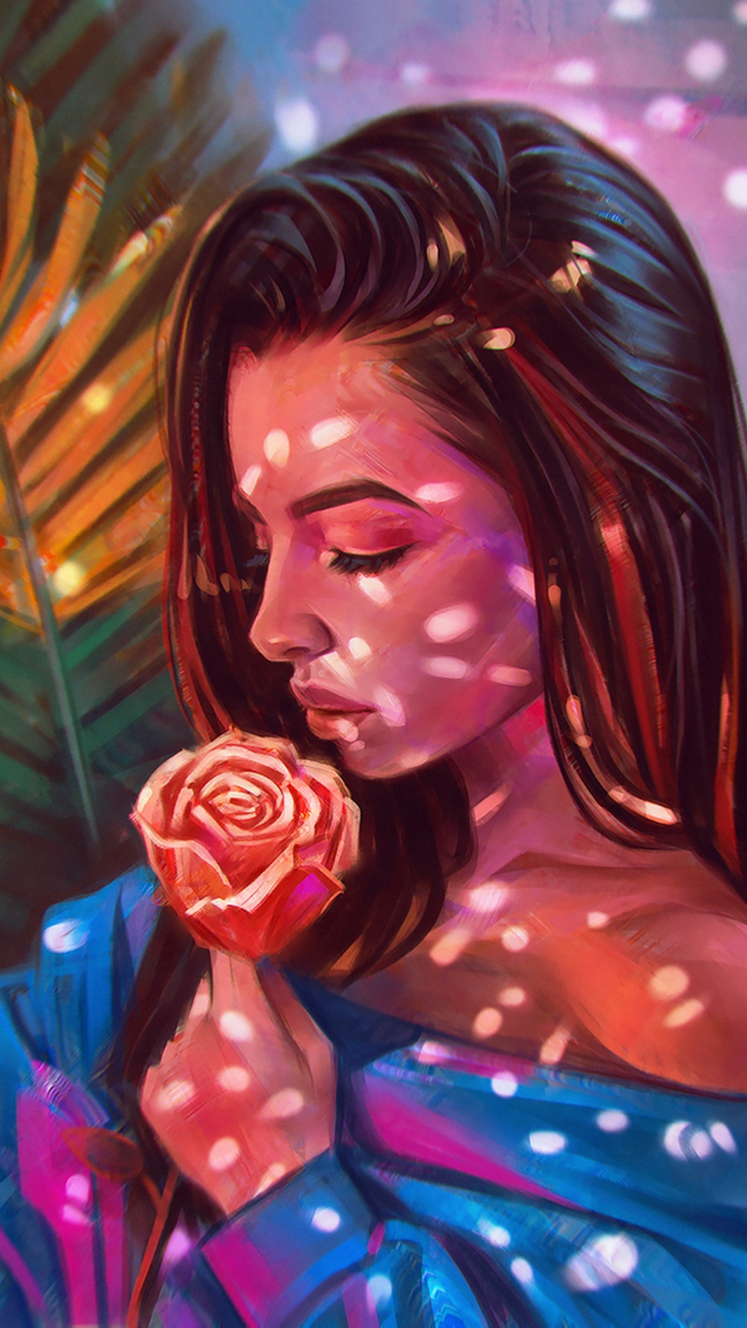 Girl holding rose art wallpaper HD Mobile Walls