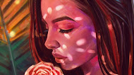 Girl holding rose art wallpaper