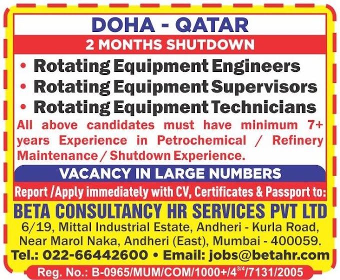 Rotating Equipment Jobs in Doha Qatar Wanted Engineers Supervisors