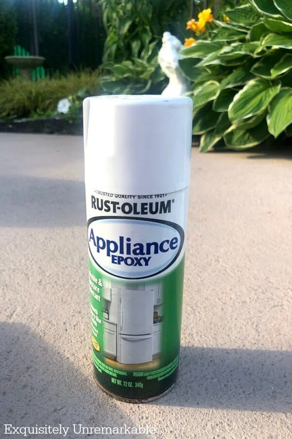 A can of Rustoleum Epoxy spray paint on the patio