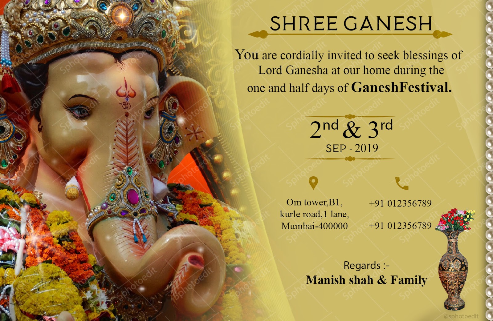 Ganesh Chaturthi 2019 invitation Sphotoedit Free actions