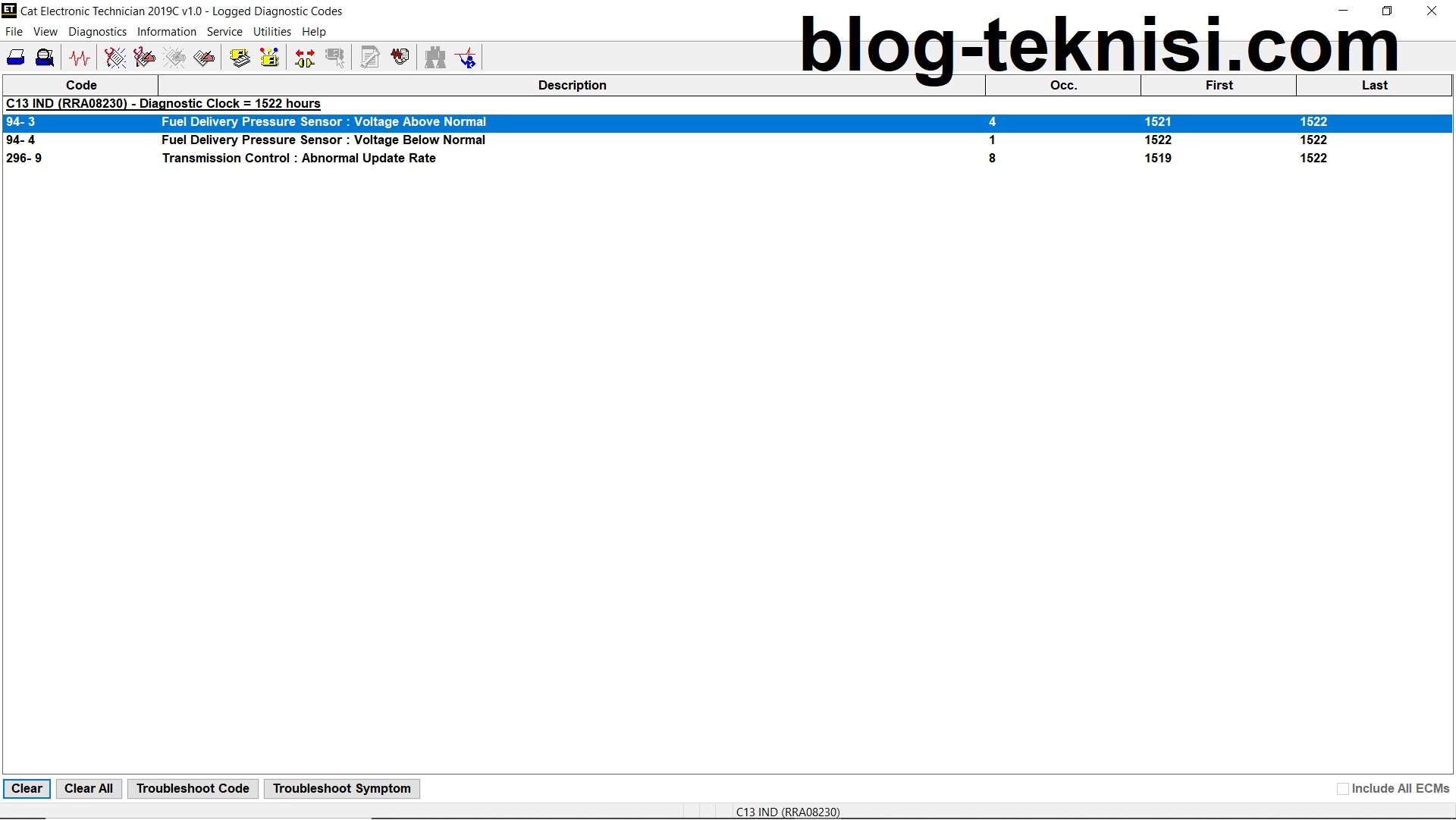 Fuel Delivery Pressure Sensor Voltage Above Normal (Diagnostic Code