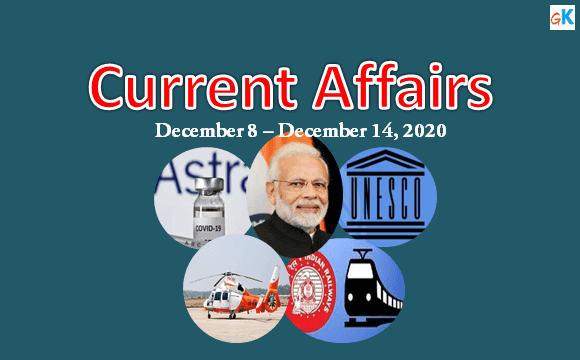 Current Affairs Weekly Updates One Liner December 8 - December 14, 2020