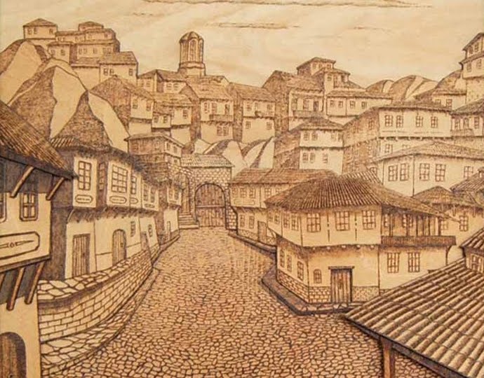 Pyrography picture - Old square 2