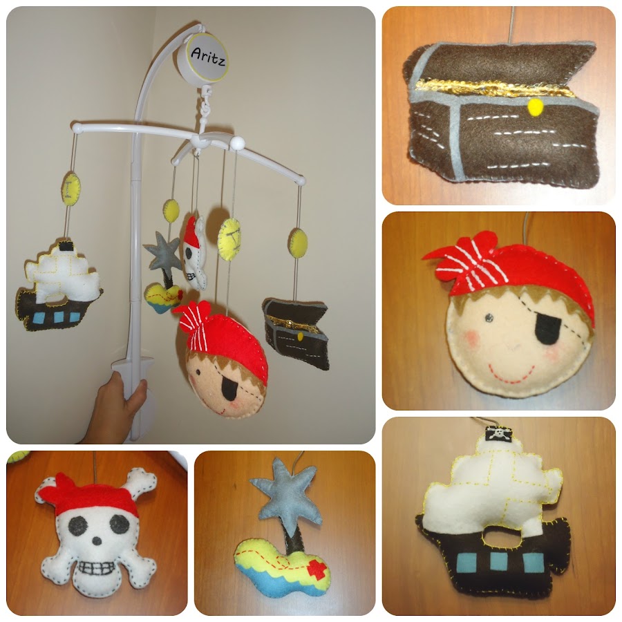 Móvil de cuna de piratas en fieltro - Pirates felt crib hanger