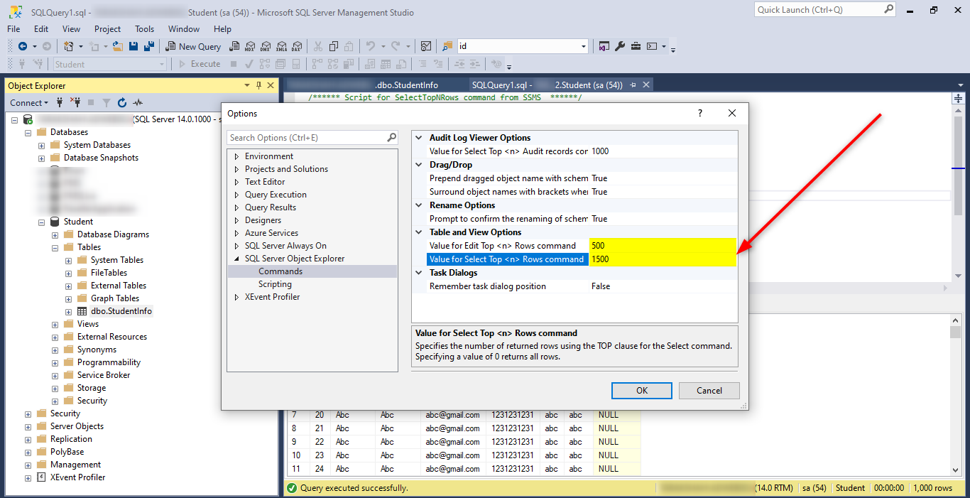 How to change SELECT Top 1000 rows or EDIT Top 200 rows Default Values