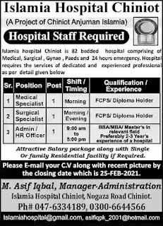 Jobs for Medical & Surgical Specialists in Chiniot 2021
