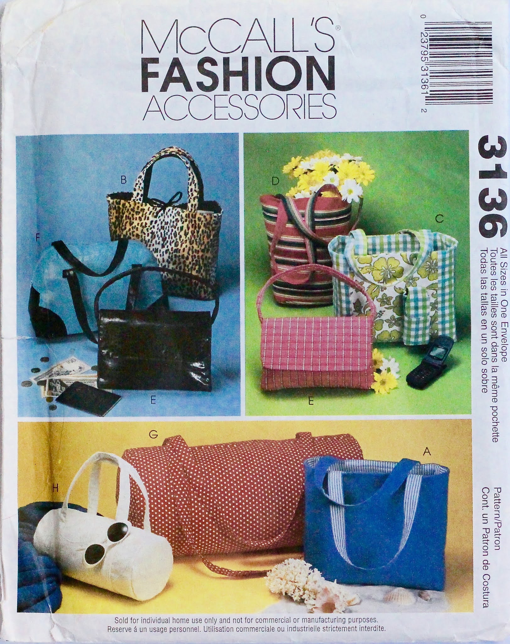 Mccall's Fashion Accessories 8259 Backpack & Bags Sewing 