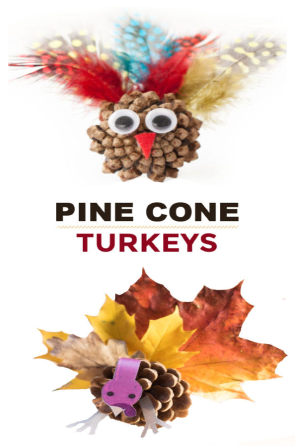 Turn pine-cones into adorable turkeys with this autumn craft for kids.  Turkey crafts for preschoolers. #pineconecrafts #pineconeturkey #pineconeturkeycraft #pineconeturkeysforkids #pineconeturkeyshowtomake #leafturkey #leafturkeycraft #turkeycraftsforpreschool #turkeycraftskids #fallcrafts #growingajeweledrose #activitiesforkids