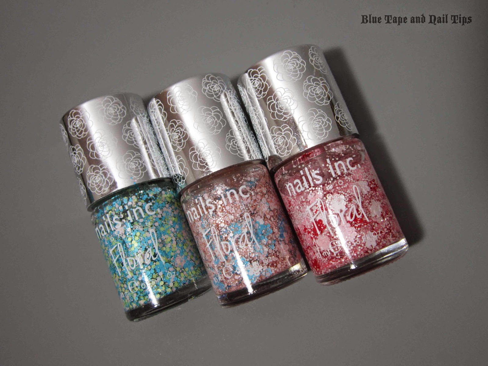 Blue Tape and Nail Tips Nails Inc. Floral Collection Swatches